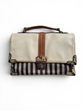 henri bendel Cream, Brown and Black Striped Satchel